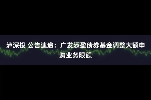 泸深投 公告速递：广发添盈债券基金调整大额申购业务限额